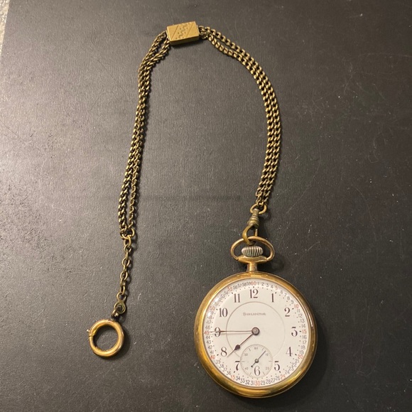 Burlington Other - Vintage Working Open Face Burlington Pocket Watch w/ Ornate Farm Scene and Chain